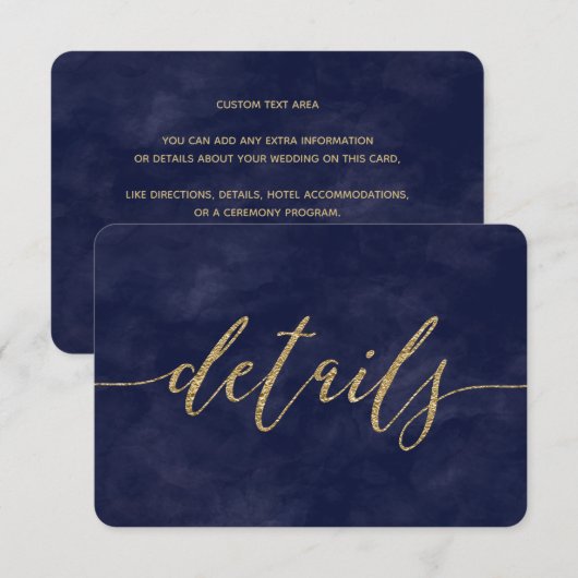 Eenvoudige Navy Waterverf & Goud Folie Huwelijksde Kaart (Voorkant / Achterkant)