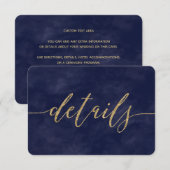 Eenvoudige Navy Waterverf & Goud Folie Trouwdetail Kaart (Voorkant / Achterkant)