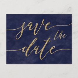 Eenvoudige Navy Waterverf Gouden Bruiloft Save the Aankondigingskaart