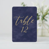 Eenvoudige Navy Waterverf & Gouden Huwelijks Tafel Kaart (Staand voorkant)