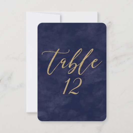 Eenvoudige Navy Waterverf & Gouden Huwelijks Tafel Kaart (Voorkant)