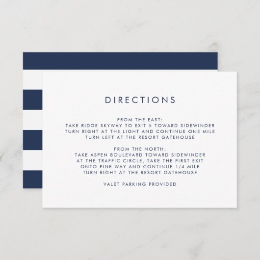 Eenvoudige Navy & White Routebeschrijving Informatiekaartje (Voorkant / Achterkant)