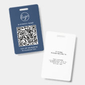 Eenvoudige Navyblauwe QR-code personeels-ID Badge (Voor- en achterkant)
