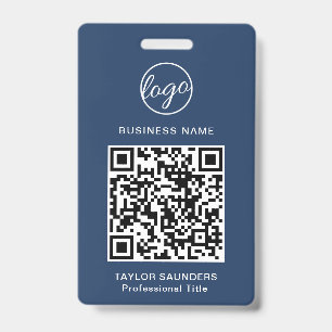 Eenvoudige Navyblauwe QR-code personeels-ID Badge