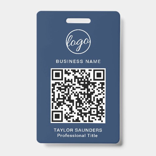 Eenvoudige Navyblauwe QR-code personeels-ID Badge (Voorzijde)