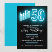 Eenvoudige Neon Blue 50e verjaardag Kaart (Voorkant / Achterkant)