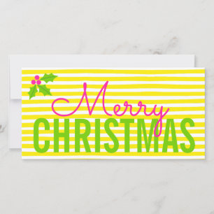 Eenvoudige Neon en Fel Gelukkig Kerstmis Fotokaart Feestdagenkaart