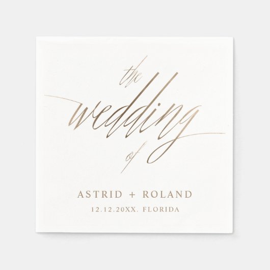 Eenvoudige Nep Gouden Calligrafie de Bruiloft van Servet (Voorkant)