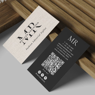 Eenvoudige nep-katoen zwarte & witte monogram QR-c Visitekaartje