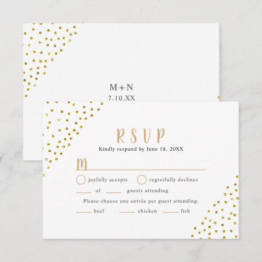 Eenvoudige nepgoud-confetti-huwelijks-RSVP + hoofd RSVP Kaartje (Voorkant / Achterkant)
