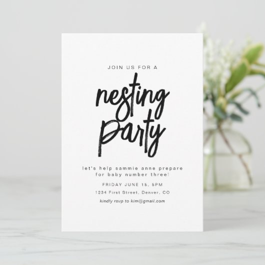 Eenvoudige Nesting Party Invitation Sjabloon Kaart (Staand voorkant)