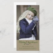 Eenvoudige nette rustieke groene kerstfoto feestdagenkaart (Voorkant / Achterkant)