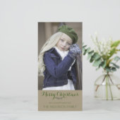 Eenvoudige nette rustieke groene kerstfoto feestdagenkaart (Staand voorkant)