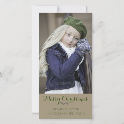 Eenvoudige nette rustieke groene kerstfoto feestdagenkaart (Voorkant)