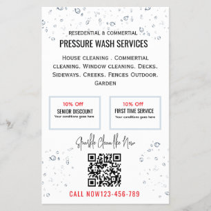 Eenvoudige nette Waterdruppels Qr-code Drukwas Flyer