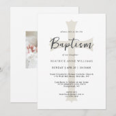 Eenvoudige Neutral Beige Cross Baby Doop met Foto Kaart (Voorkant / Achterkant)