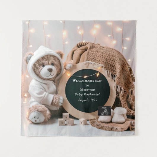 Eenvoudige neutrale digitale zwangerschapsaankondi wandkleed (Voorkant)