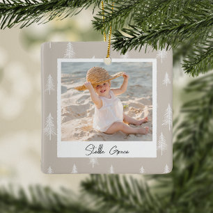 Eenvoudige neutrale dubbelzijdige gepersonaliseerd keramisch ornament