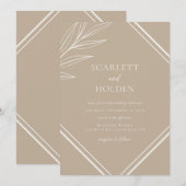 Eenvoudige Neutrale en Cream Leaf Bruiloft Kaart (Voorkant / Achterkant)
