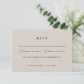 Eenvoudige neutrale tekst alleen elegante bruiloft RSVP kaartje (Staand voorkant)