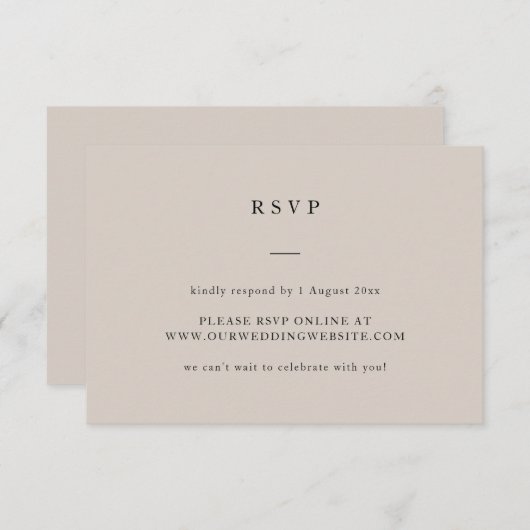 Eenvoudige neutrale tekst Alleen legant Wedding We RSVP Kaartje (Voorkant / Achterkant)