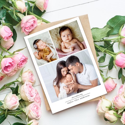 Eenvoudige nieuwe baby multi foto collage bedankkaart