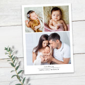 Eenvoudige nieuwe baby multi foto collage bedankkaart