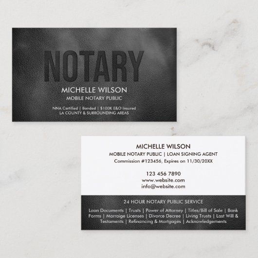 Eenvoudige Notaris Openbare Lening Ondertekening A Visitekaartje (Voorkant / Achterkant)