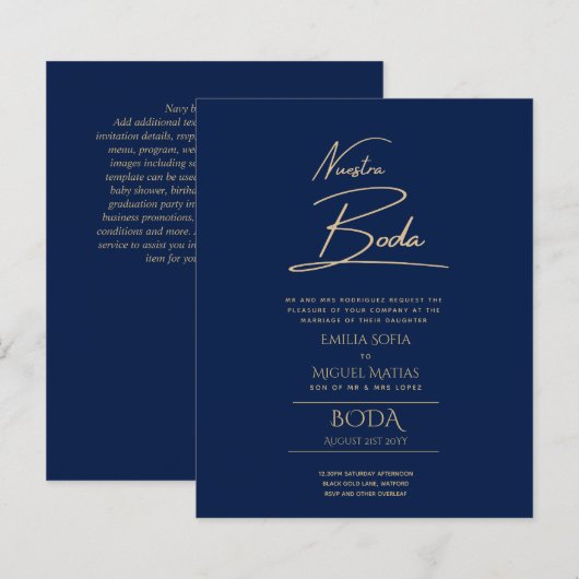 Eenvoudige Nuestra BODA Spaanse Huwelijksuitnodigi (Voorkant / Achterkant)