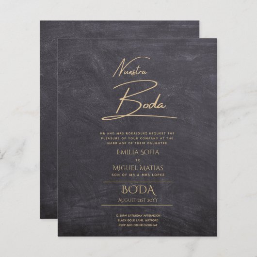 Eenvoudige Nuestra BODA Spaanse Huwelijksuitnodigi (Voorkant / Achterkant)