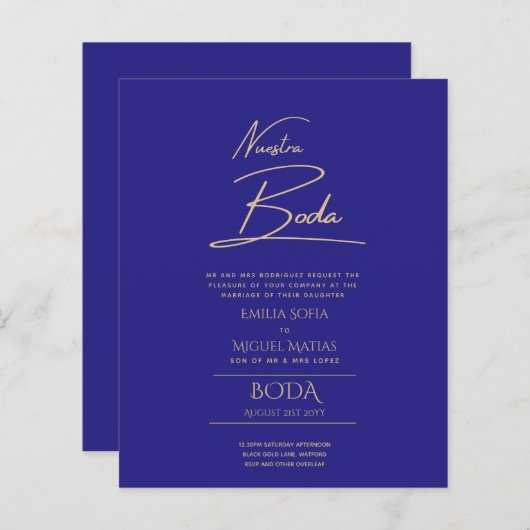 Eenvoudige Nuestra BODA Spaanse Huwelijksuitnodigi (Voorkant / Achterkant)