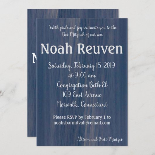 Eenvoudige Ocean Bar Mitswa Uitnodiging (Voorkant / Achterkant)