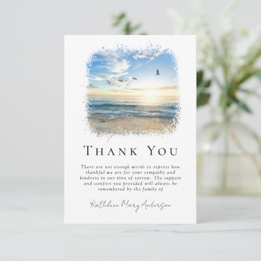 Eenvoudige Ocean Beach Funeral Sympathie Bedankkaart (Staand voorkant)
