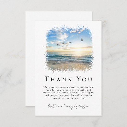 Eenvoudige Ocean Beach Funeral Sympathie Bedankkaart (Voorkant / Achterkant)