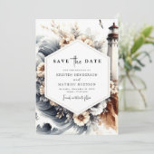 Eenvoudige Ocean Chic Lighthouse bruiloft Save The Date (Staand voorkant)