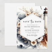 Eenvoudige Ocean Chic Lighthouse bruiloft Save The Date (Voorkant / Achterkant)