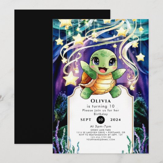 Eenvoudige Ocean Turtle Verjaardag Kaart (Voorkant / Achterkant)