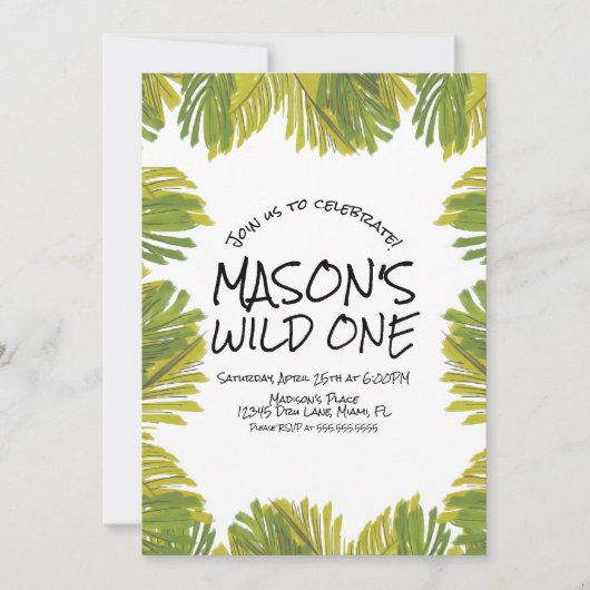 Eenvoudige Oerwoud Greenery Hand Drawn Zoo Party Kaart (Voorkant)