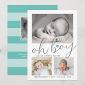 Eenvoudige Oh Boy Blauwgroen Hart Collage Foto geb Aankondiging (Voorkant / Achterkant)