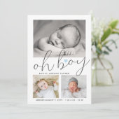 Eenvoudige Oh Boy Blue Heart Collage Foto Birth Aankondiging (Staand voorkant)