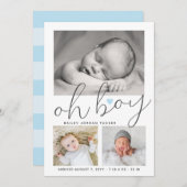 Eenvoudige Oh Boy Blue Heart Collage Foto Birth Aankondiging (Voorkant / Achterkant)