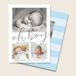 Eenvoudige Oh Boy Blue Heart Collage Foto Birth Aankondiging
