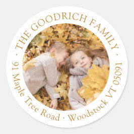 Eenvoudige Oker Herfst Foto Ronde Retour Adres Lab Sticker