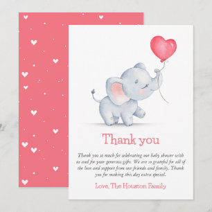 Eenvoudige Olifant & Hart Ballon Baby Shower Bedankkaart