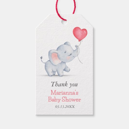 Eenvoudige olifant & hart ballon Baby shower Cadeaulabel (Voorkant)
