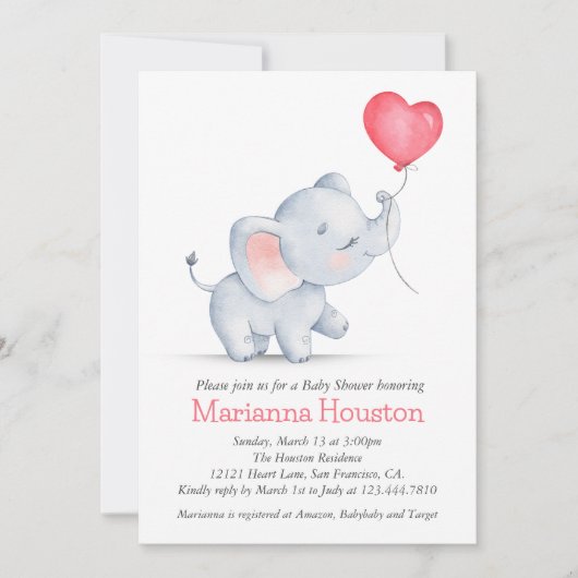 Eenvoudige olifant & hart ballon Baby shower Kaart (Voorkant)