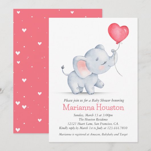 Eenvoudige olifant & hart ballon Baby shower Kaart (Voorkant / Achterkant)