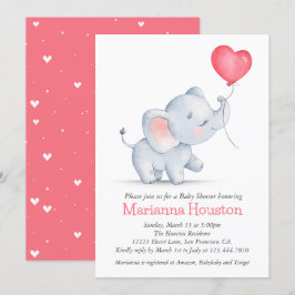 Eenvoudige olifant & hart ballon Baby shower Kaart
