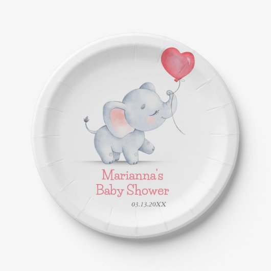 Eenvoudige olifant & hart ballon Baby shower Papieren Bordje (Voorkant)