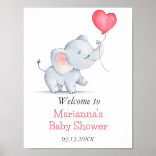 Eenvoudige olifant & hart ballon Baby shower Poster